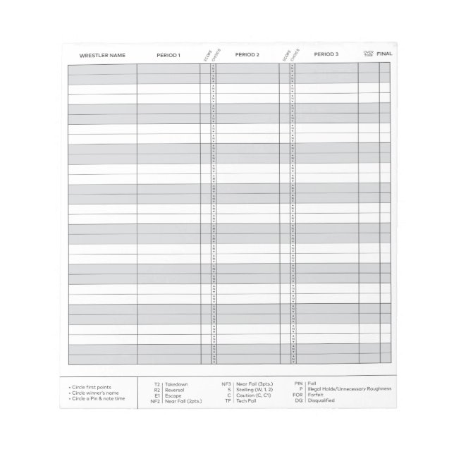Bloc De Notas Mini almohadilla de puntuación de lucha libre (Frente)