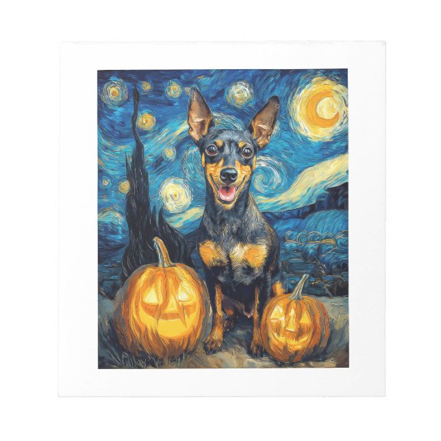Bloc De Notas Miniature Pinscher Perro Lindo Halloween Jack O La (Frente)