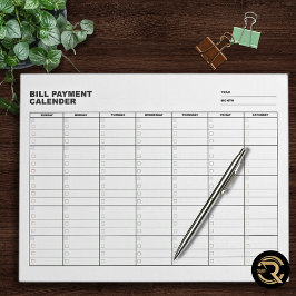 Bloc De Notas Minimal Bill Payment Calendar