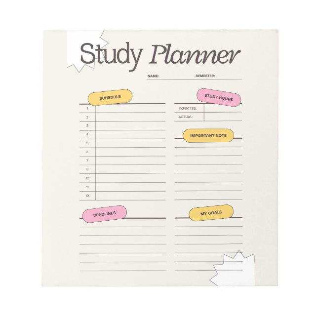 Bloc De Notas Minimal Study Planner With Hourly Schedule (Frente)