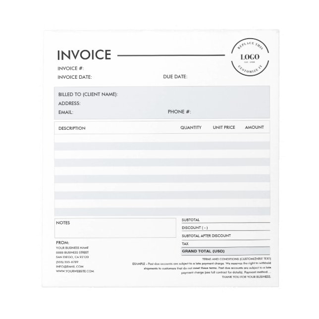 Bloc De Notas Minimalist Custom Business Invoice Sales Receipt (Frente)