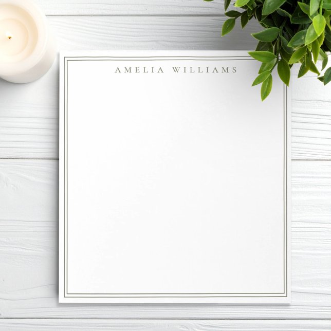 Bloc De Notas Minimalist Olive Green Monogram Two Border (Subido por el creador)
