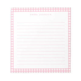 Bloc De Notas Minimalist Pink Gingham Monogram Lined