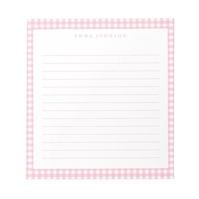 Bloc De Notas Minimalist Pink Gingham Monogram Lined (Frente)