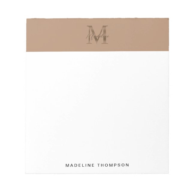 Bloc De Notas Minimalist Script Metallic Taupe Gold Monogram (Frente)