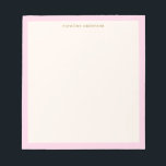 Bloc De Notas Minimalist Soft Pink Border Personalized Name<br><div class="desc">Keep your desk chic and organized with this personalized notepad featuring a soft blush pink border and elegant gold text. The simple, timeless design makes it perfect for jotting down notes, to-do lists, or daily reminders. Add your name for a polished, custom touch that suits both home and office settings....</div>