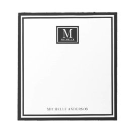 Bloc De Notas Minimalist Two Boarder Monogram Name Black White