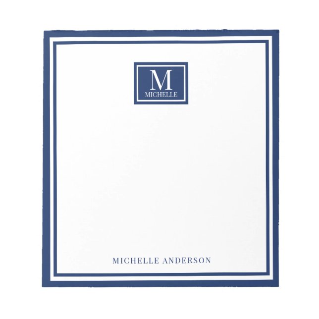 Bloc De Notas Minimalist Two Boarder Monogram Name Navy Blue (Frente)