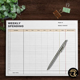 Bloc De Notas Minimalist Weekly Spending Tracker