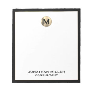 Bloc de notas Minimalista negro y dorado monograma