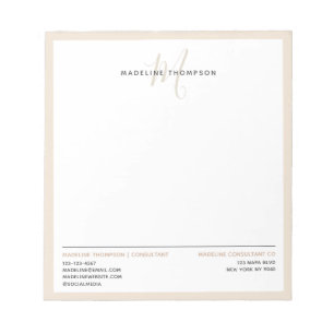 Bloc De Notas Mínimo Monograma Creamy Sand Letterhead Business