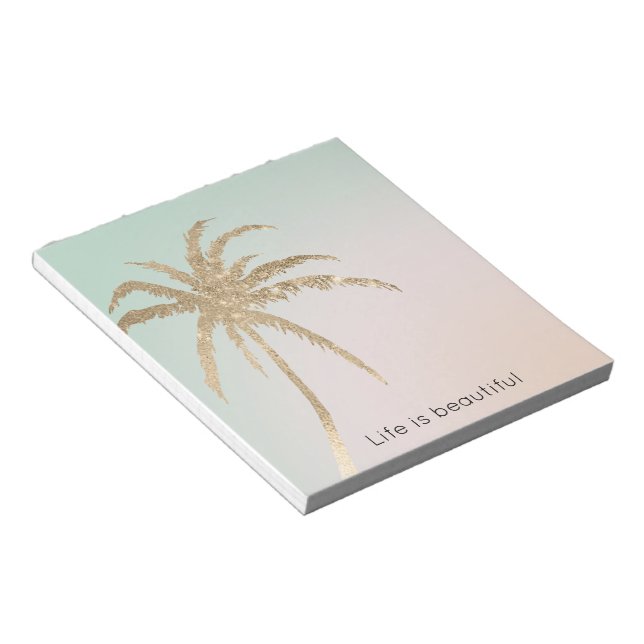 Bloc De Notas Mint Cream Ombre Tropical Gold Palm Trees (Lado Derecho)