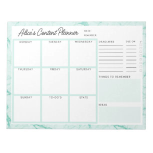 Bloc De Notas Mint Green Marble Content Planner