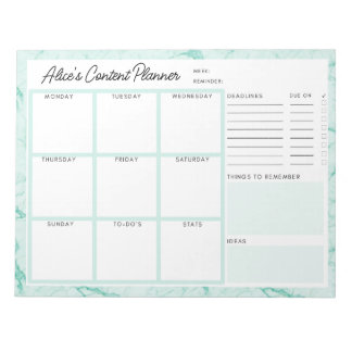 Bloc De Notas Mint Green Marble Content Planner