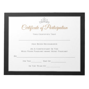 Bloc De Notas Miss America estilo Certificados de concurso - Par