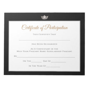Bloc De Notas Miss America estilo Certificados de concurso - Par