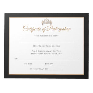 Bloc De Notas Miss Certificados De Concurso-Participante