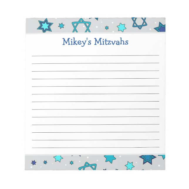 Bloc De Notas Mitzvah Notepad - Estrella gris de David (Frente)