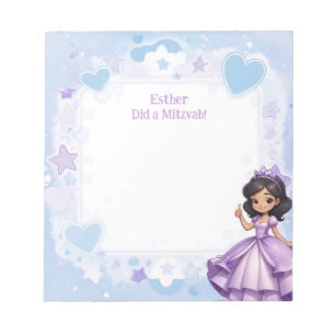 Bloc De Notas Mitzvah personalizada púrpura azul de la princesa 