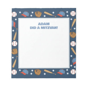 Bloc De Notas Mitzvah personalizado del deporte de béisbol azul