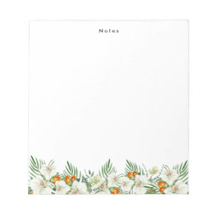 Bloc De Notas Moda Acuarela Orquídeas Blancas Kumquats Personali