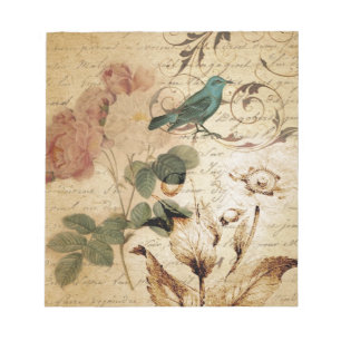 Bloc De Notas Moda bohemia Paris Scripts pájaro botánico francés