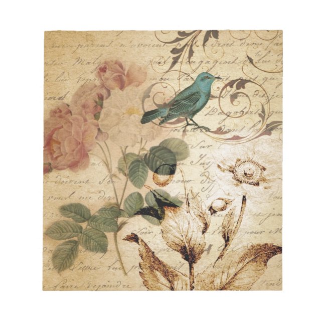 Bloc De Notas Moda bohemia Paris Scripts pájaro botánico francés (Frente)