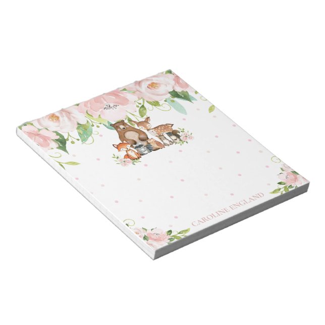 Bloc De Notas Moda caprichosa Rubor Pink Floral Woodland Animale (Lado Derecho)