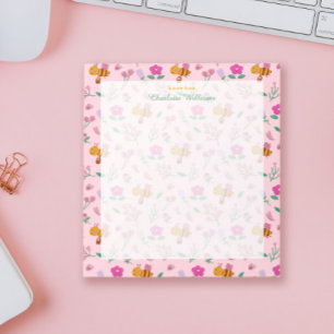 Bloc De Notas moda color de agua rosa abeja patrón de flores sil