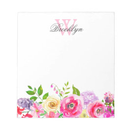 Bloc De Notas Moda Floral púrpura rosa brillante monogramada