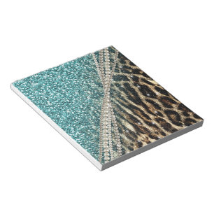 Bloc De Notas Moda Girly Leopard Print Purpurina Azul