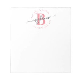Bloc De Notas Moda Girly Moderno Blanco Nombre Rosado Script Mon