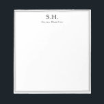 Bloc De Notas Moda Minimalista de nombre simple de monograma neg<br><div class="desc">Tarjeta de nota de Moda Minimalista con nombre de monograma negro simple clásico</div>