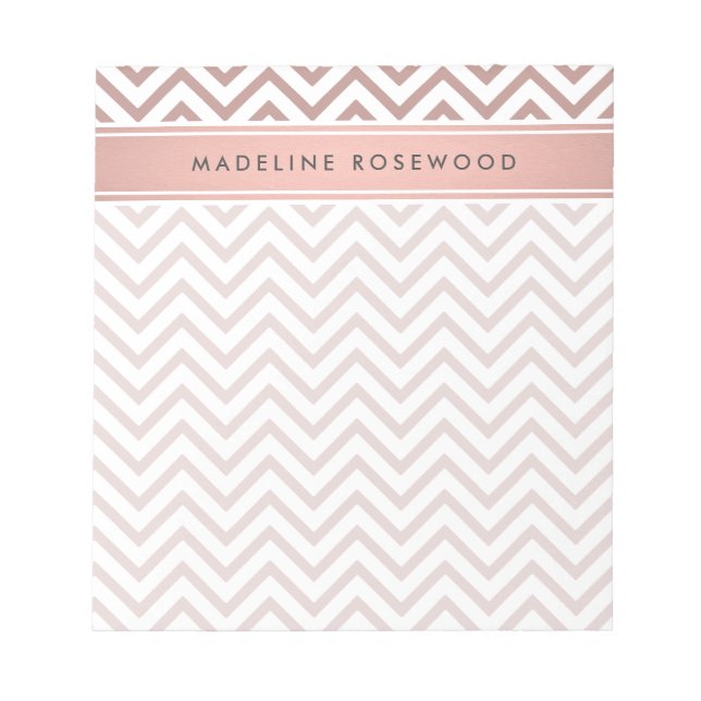Bloc De Notas Moda Moderno Rosa Dorado Chevron Monogramado (Frente)