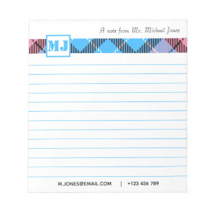 Bloc De Notas Moda Monograma Script Nombre Plaid Profesional Lle