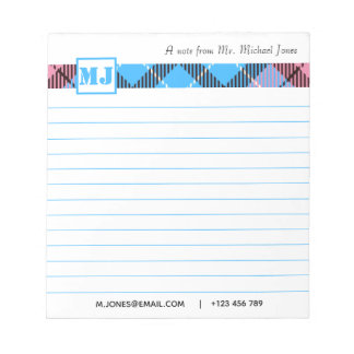 Bloc De Notas Moda Monograma Script Nombre Plaid Profesional Lle