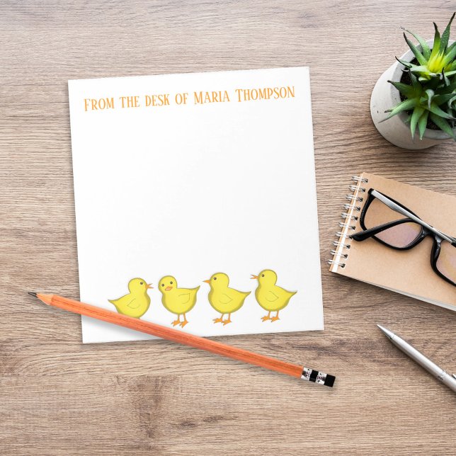 Bloc De Notas Modas de escotilla de pollo Primavera Diversión ca (Cute personalized teacher stationery with yellow chicks and custom desk name header.)