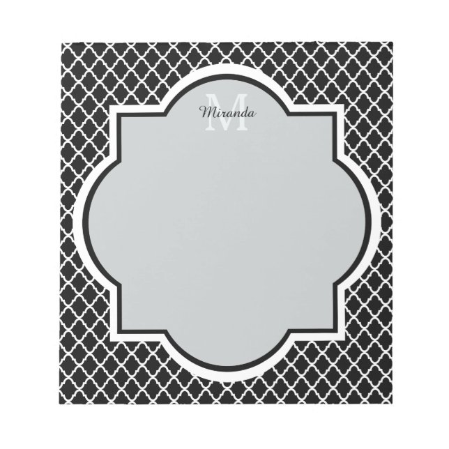 Bloc De Notas Modern Black and White Quatrefoil Monogrammed Name (Frente)