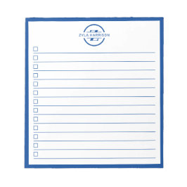 Bloc De Notas Modern Blue Monogram Name To Do List 5.5" x 6"