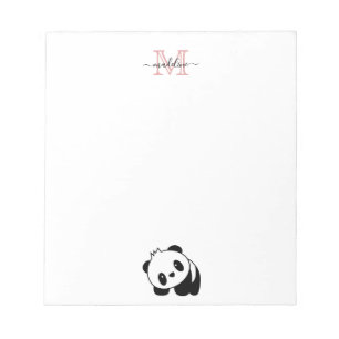Bloc De Notas Modern Blush Pink Monogram Cute Panda