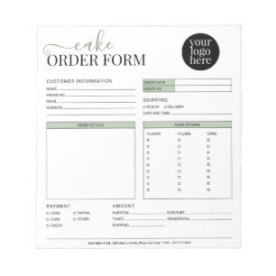 Bloc De Notas Modern Cake Cupcake Bakery Sage Green Order Form
