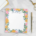 Bloc De Notas Modern Lush Pink & Yellow Floral Frame<br><div class="desc">Beautiful floral notepad with a striking floral frame creating a border around the notepad. The flowers and greenery are hand-drawn on a tablet in pink and yellow, and green and blue. The flowers decorate the borders, leaving plenty of room to write down notes, reminders, to do lists and more. Personalize...</div>