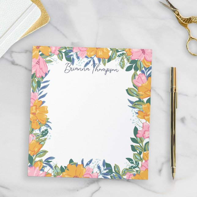 Bloc De Notas Modern Lush Pink & Yellow Floral Frame (Subido por el creador)