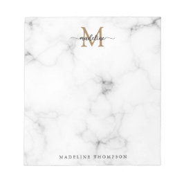 Bloc De Notas Modern Marble Gold Girly Script Monogram