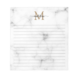 Bloc De Notas Modern Marble Gold Girly Script Monogram Lined