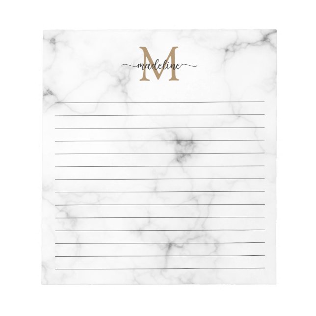 Bloc De Notas Modern Marble Gold Girly Script Monogram Lined (Frente)