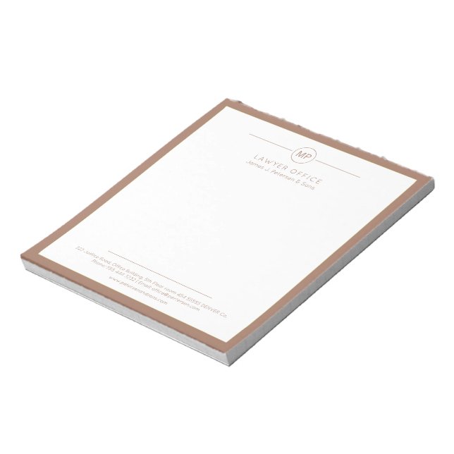 Bloc De Notas Modern office brown and white monogram lawyer (Lado Izquierdo)