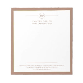 Bloc De Notas Modern office brown and white monogram lawyer