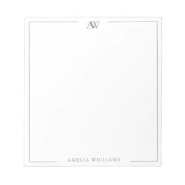 Bloc De Notas Modern Olive Green Minimalist Elegant Monogram