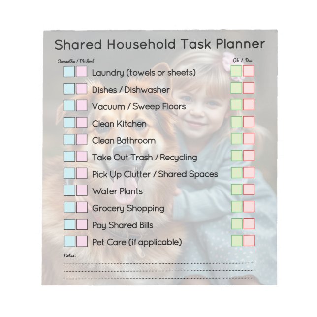 Bloc De Notas Modern Photo Shared Household Tasks Planner (Frente)